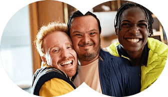 Three smiling adults with disability and peer support experience